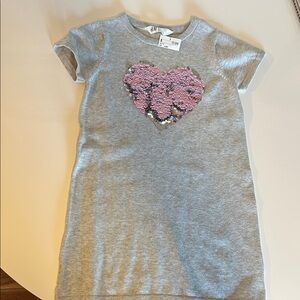 H&M Gray sweater dress  with Pink Sequin Heart size 4-6 years